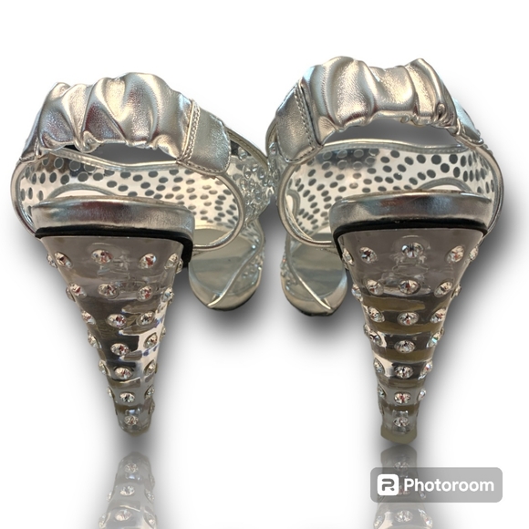 NWOB Jeffrey Campbell Genevieve Clear Sequined Square Toe Heeled Sandals, Size 8 - Picture 5 of 8
